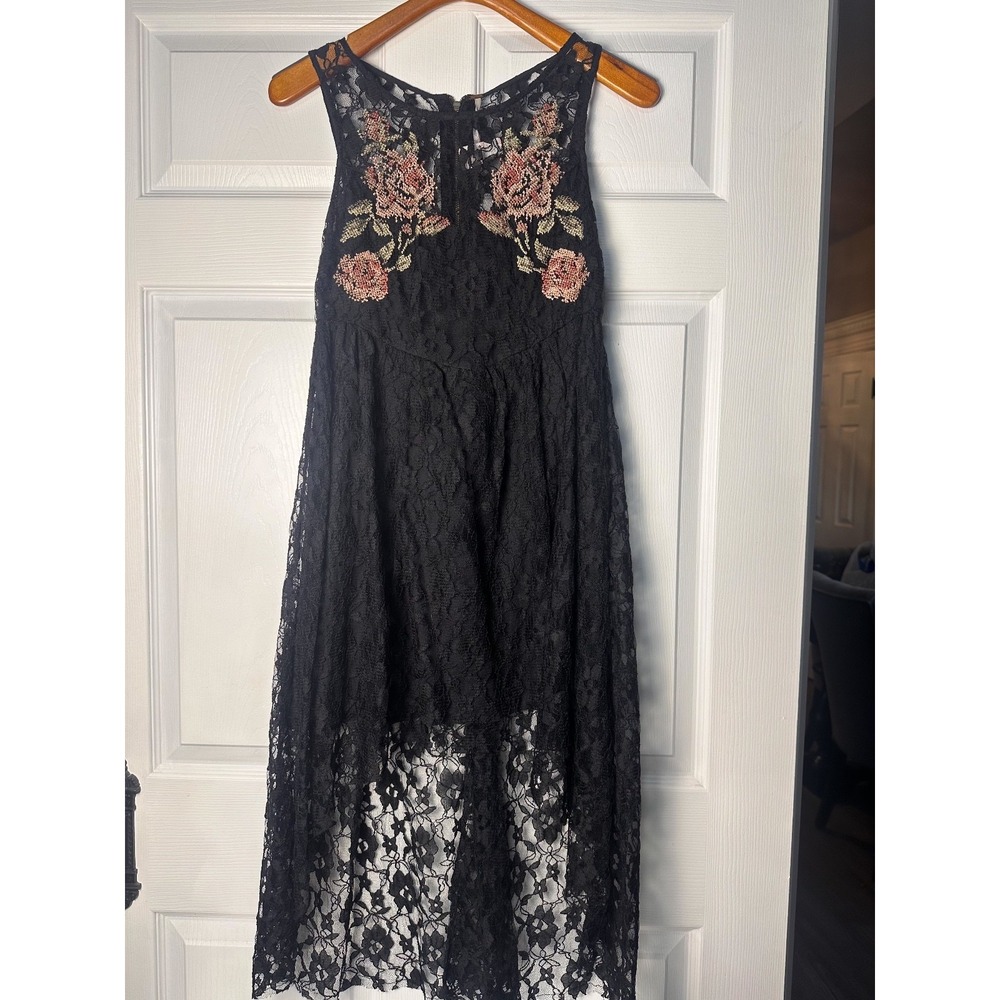 Free People Black Russian Nesting Doll Lace Floral Whimsigoth Fairy Dress XS 0/2